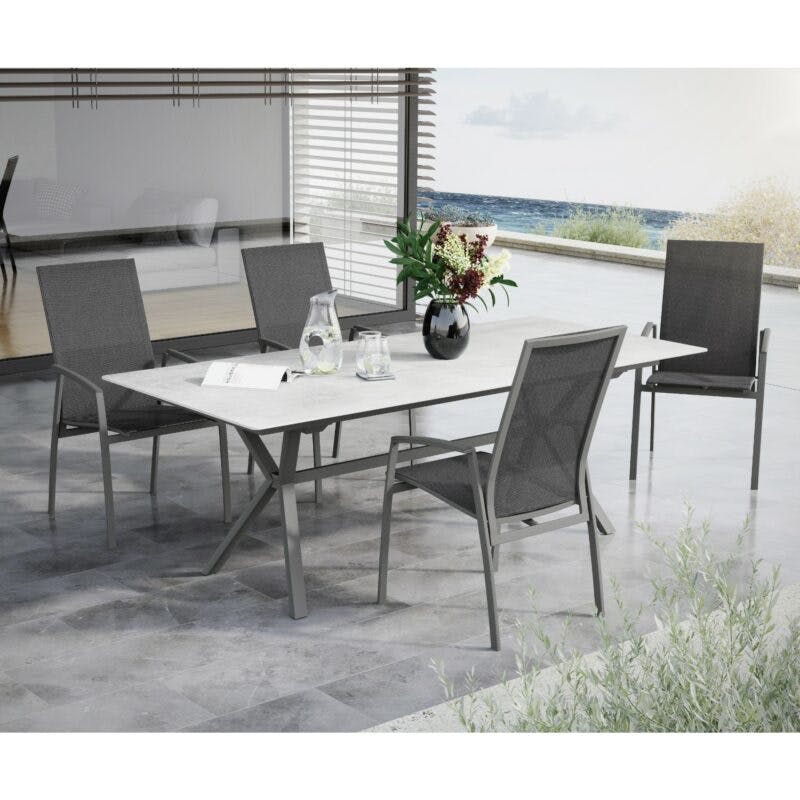 SIT Mobilia Gartenmöbel-Set mit Tisch "Atlas", Stahl anthrazit, Tischplatte Dekton und Gartenstuhl "Limbo move", Alu anthrazit