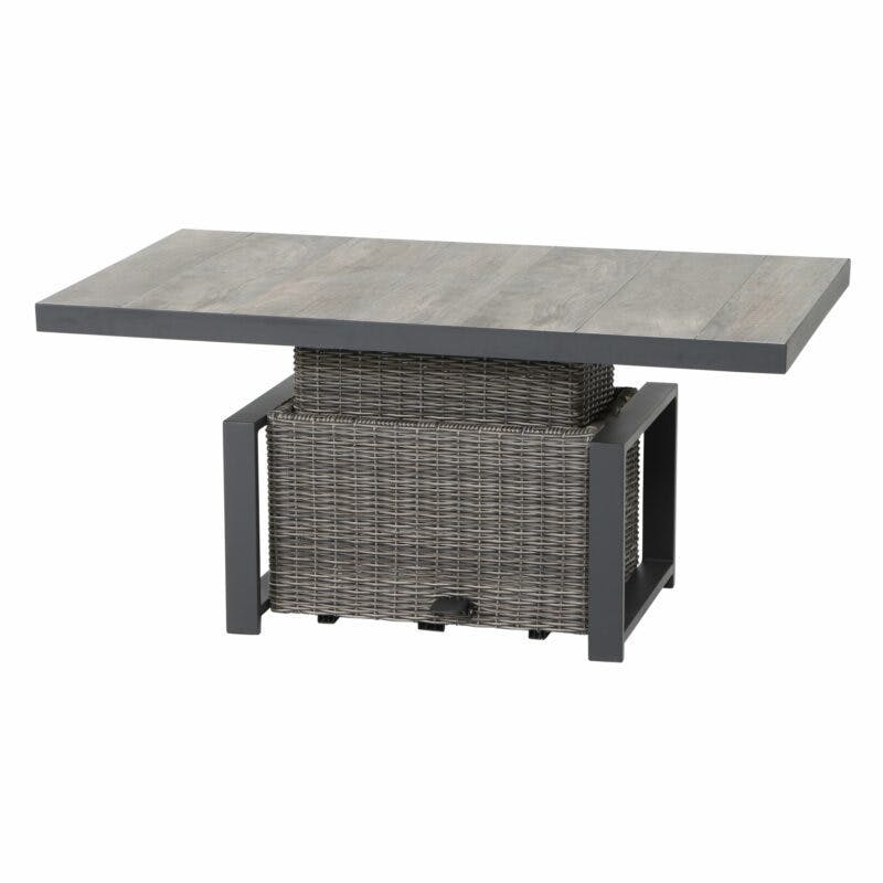 Siena Garden "Corido" Loungetisch/Lift-Tisch, Gestell Aluminium anthrazit matt, Geflecht charcoal grey, Tischplatte Keramik washed grey, 130x75 cm
