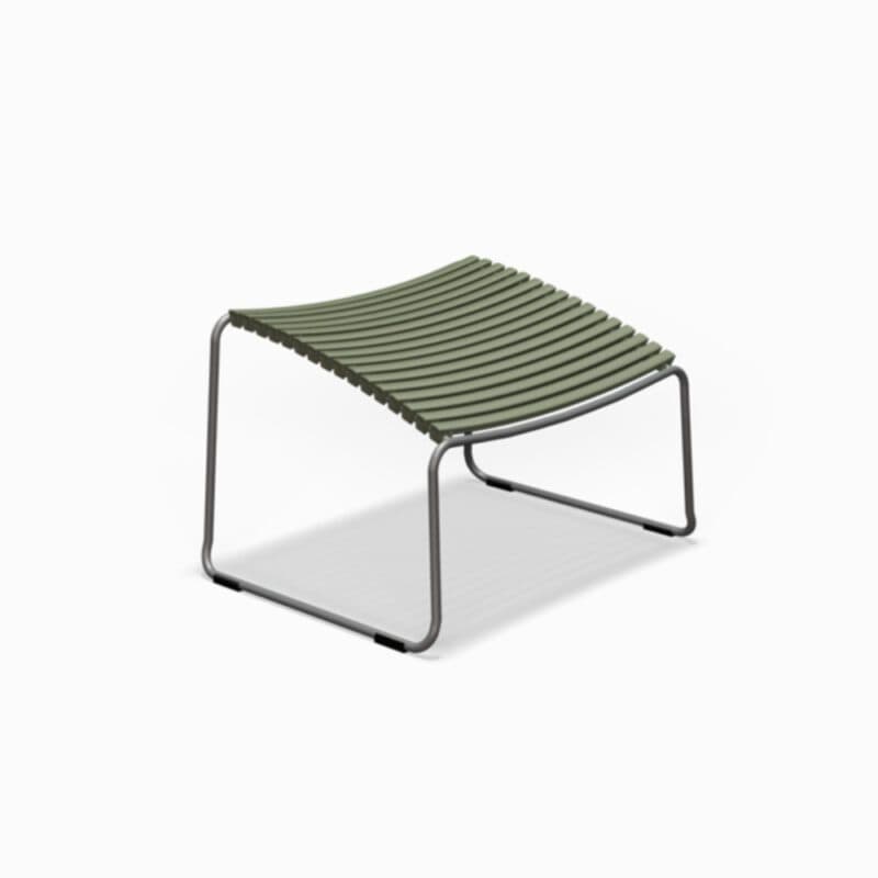 Houe "Click" Hocker, Stahlgestell grau, Kunststoff-Lamellen olivgrün