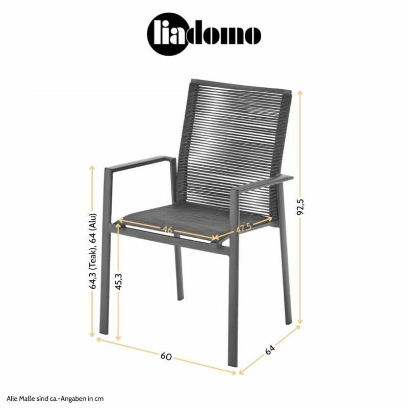 Liadomo "Limbadi" Stapelstuhl, Maßangaben