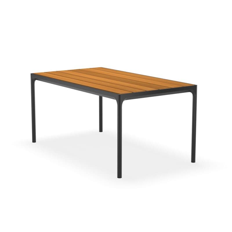 Gartentisch "Four" von Houe, Gestell Aluminium schwarz, Tischplatte Bambus, 160x90 cm