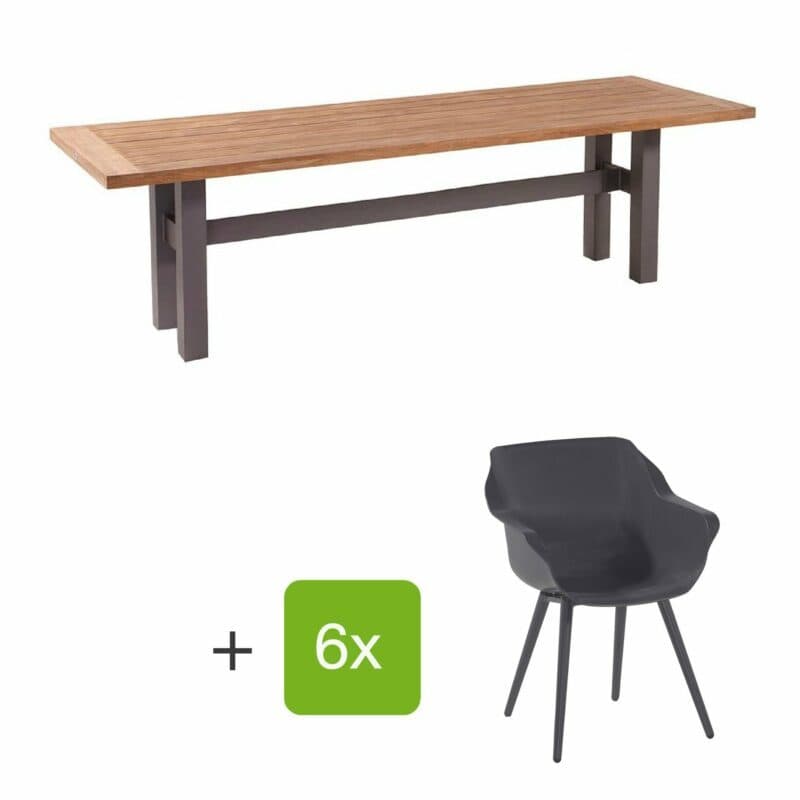 Hartman Gartenmöbel-Set mit Stuhl "Sophie Studio" und Gartentisch "Yasmani", Gestelle Aluminium xerix, Sitz Kunststoff xerix, Tischplatte Teakholz