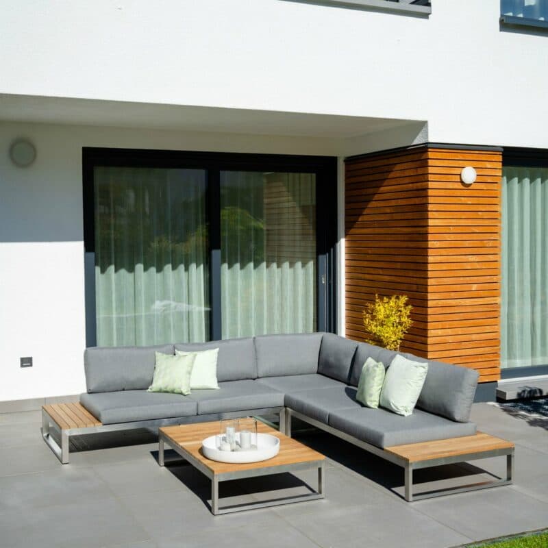 Jati & Kebon "Virginia" Loungegruppe, Gestell Edelstahl, Kissen schiefergrau (slate), Sunbrella® Qualität