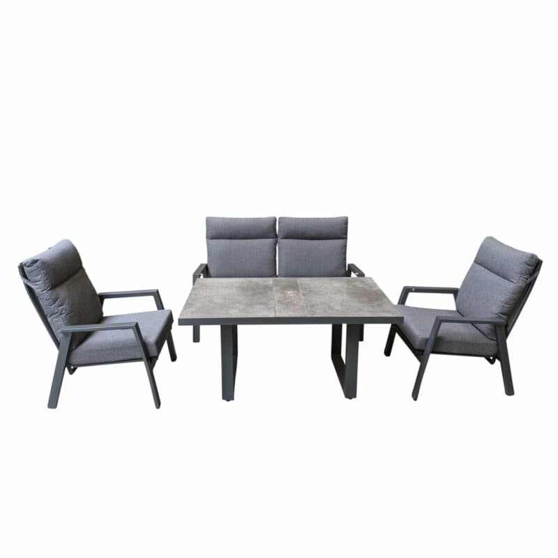 Lesli Living "Ohio" Loungeset mit "Murcia" Casual-Diningtisch, Gestelle Aluminium, Polster Olefin anthrazit, Tischplatte Keramik stone
