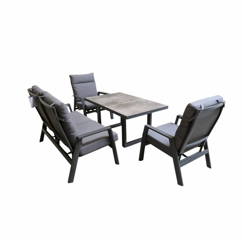 Lesli Living "Ohio" Loungeset mit "Murcia" Casual-Diningtisch, Gestelle Aluminium, Polster Olefin anthrazit, Tischplatte Keramik stone