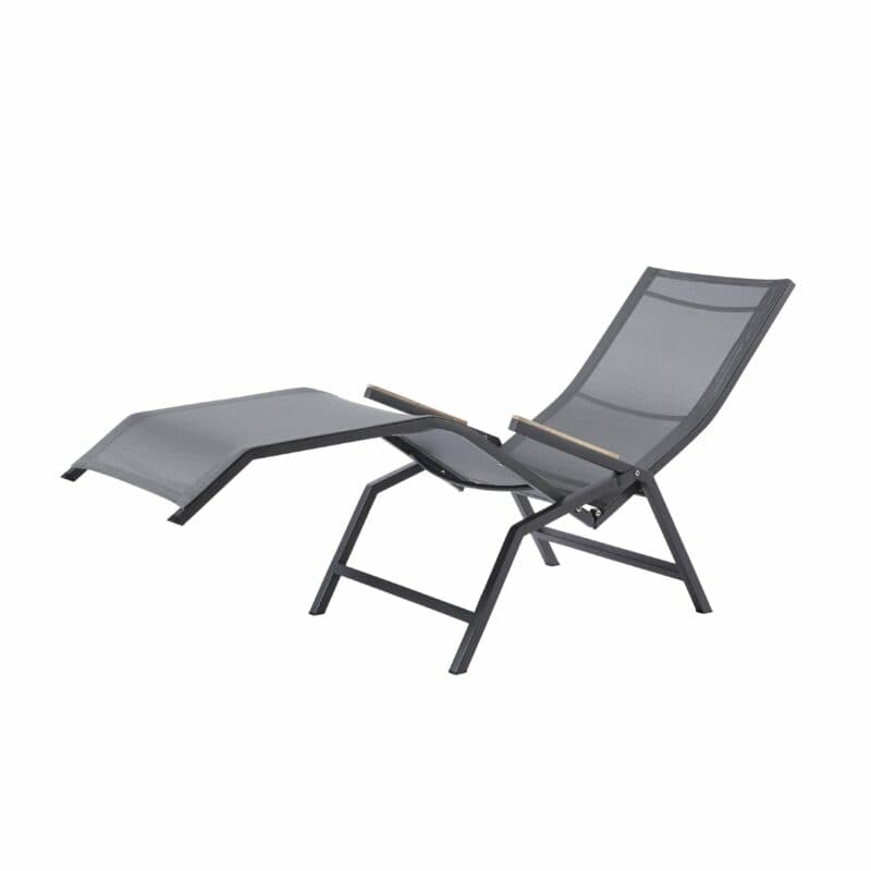 Diamond Garden "Valencia" Relaxliege, Gestell Edelstahl dunkelgrau, Liegefläche Sunproof® Sling schwarz/silber, Armlehnen Teak