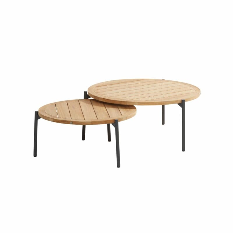 4Seasons Outdoor "Yoga" Loungetische rund 73 cm & 90 cm, Gestell Aluminium anthrazit, Tischplatte Premium Teak