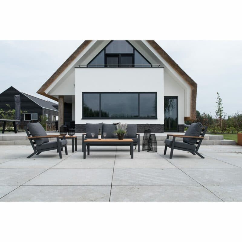 Lesli Living "Donnan" Loungeset, Gestelle Aluminium charcoal, Kissen Olefin anthrazit, Tischplatten und Armlehnen Bambus