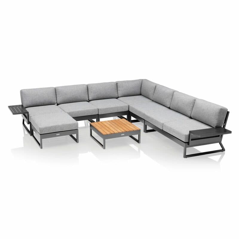 Kettler "Ocean Skid Platform" Eckloungeset, Alu anthrazit, Tischplatte Teak