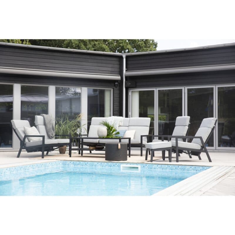 Brafab "Belfort" Loungegruppe, Gestelle Aluminium schwarz, Sitz- und Rückenpolster Olefin grau