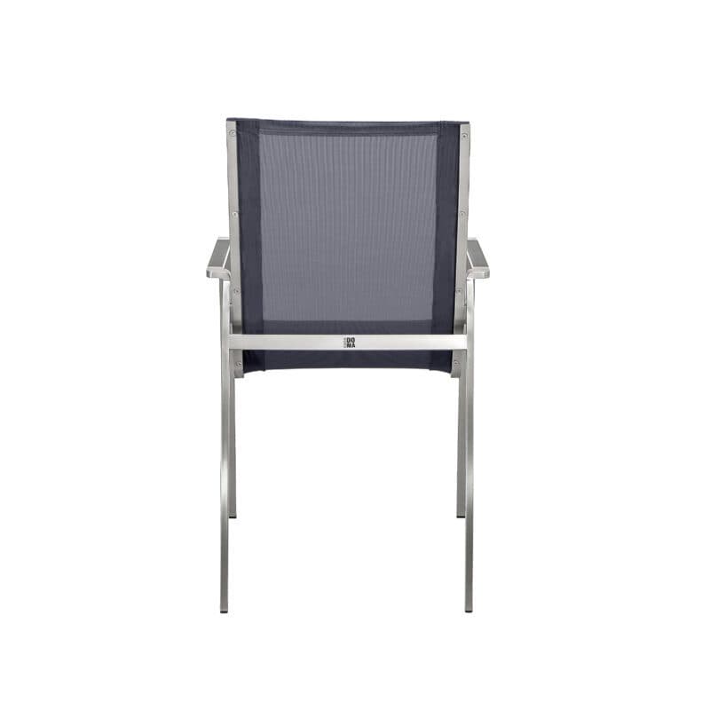 CASA DOMA "Mineo" Stapelstuhl, Gestell Edelstahl gebürstet, Sitzfläche Textilgewebe Sunproof® Sling schwarz/silber, Armlehnen Aluminium anthrazit