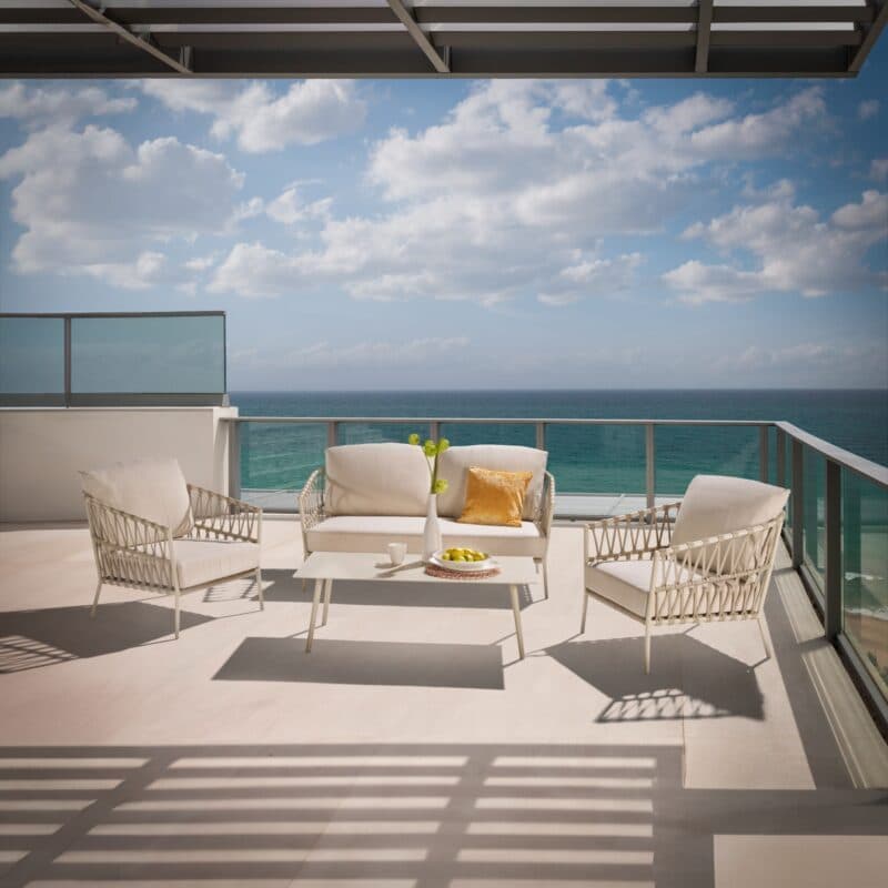 CASA DOMA "Messina" Loungeset mit "Arista" Loungetisch, Gestelle Aluminium cream, Rope fossil, Kissen beige