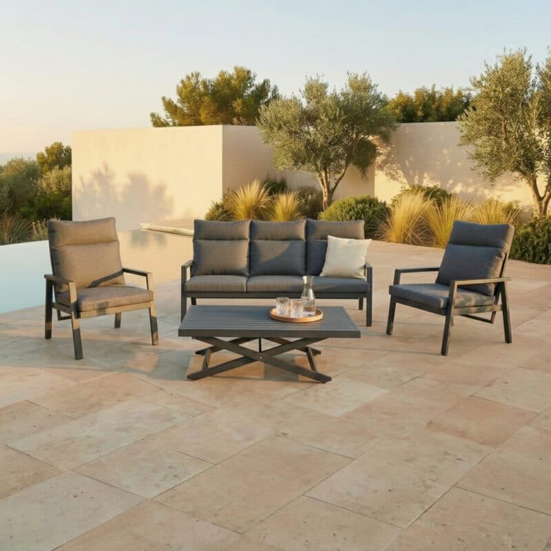Liadomo "Scapoli" Loungeset 4-teilig, Aluminium anthrazit, Bezüge Olefin grau (Bild KI-generiert)