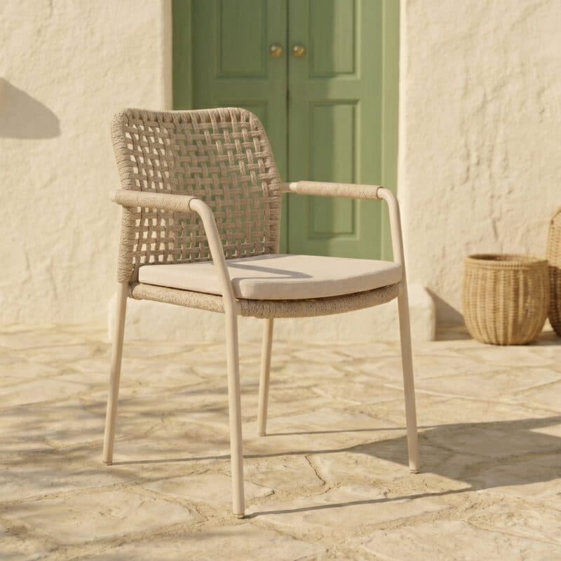 CASA DOMA "Fasano" Stapelstuhl, Aluminium cream, Rope fossil Quadro (Bild KI-generiert)