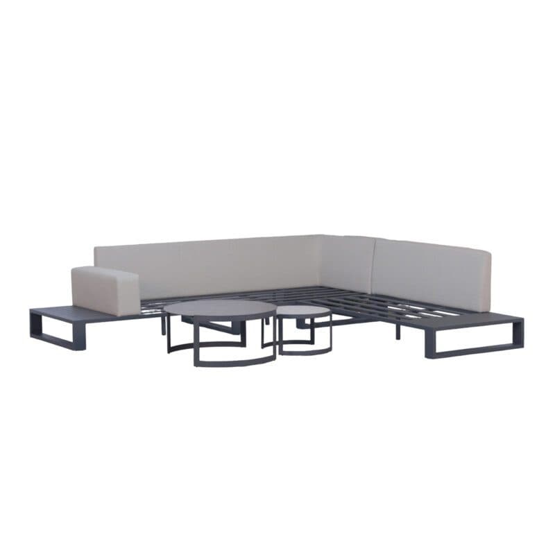 Liadomo “Candela” Loungeset 4-tlg., Gestelle Aluminium anthrazit, Kissen beige, Tischplatten Sinterstein hellgrau & dunkelgrau