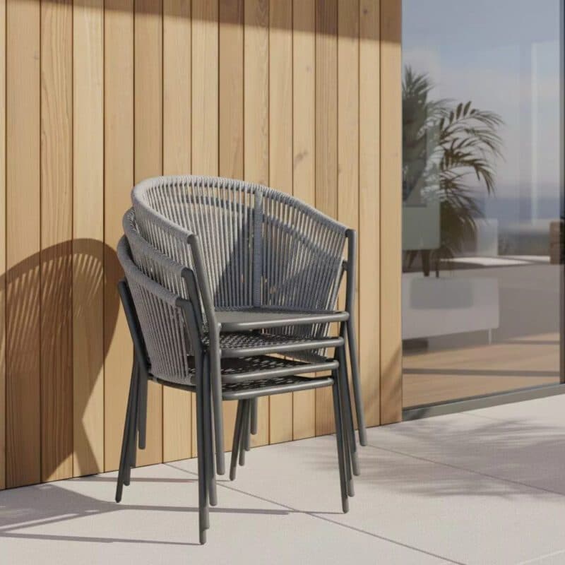 Liadomo "Latina" Diningsessel, Gestell Aluminium anthrazit, Rope light grey, Stapelfunktion