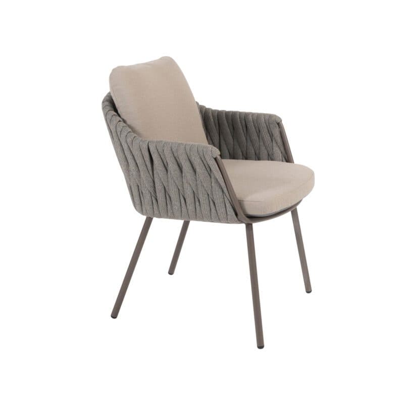 4Seasons Outdoor "Cannes" Diningsessel, Gestell Aluminium terre, Rope-Bespannung grau, Kissen Olefin hellgrau