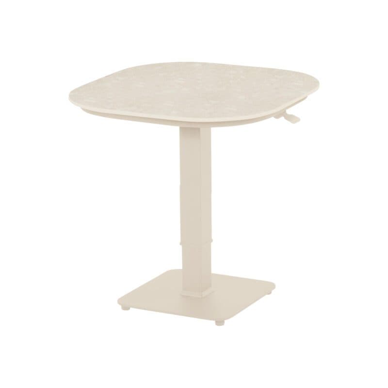 Hartman "Tubb" Bistro Lift-Tisch 70×70 cm, Gestell Aluminium sand, Tischplatte Keramik beige (im Original mit schwarzer Umrandung am Standfuß)