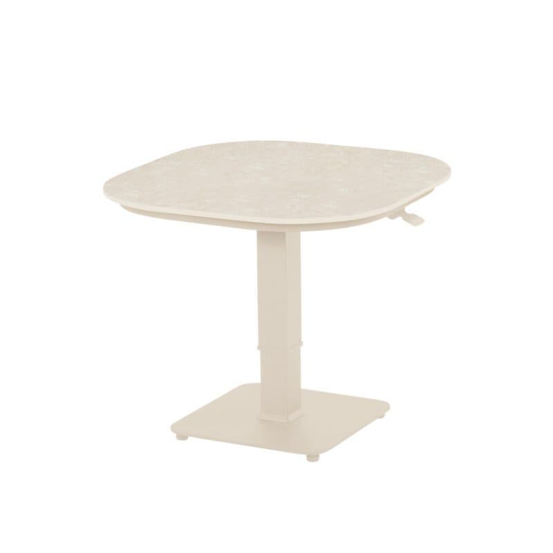 Hartman "Tubb" Bistro Lift-Tisch 70×70 cm, Gestell Aluminium sand, Tischplatte Keramik beige (im Original mit schwarzer Umrandung am Standfuß)