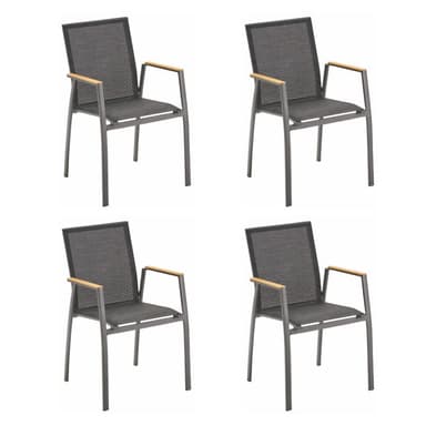 Liadomo "Pellaro" Stapelstuhl, Gestell Aluminium anthrazit, Sitz- und Rückenfläche Textilgewebe anthrazit, Armlehnen Teakholz